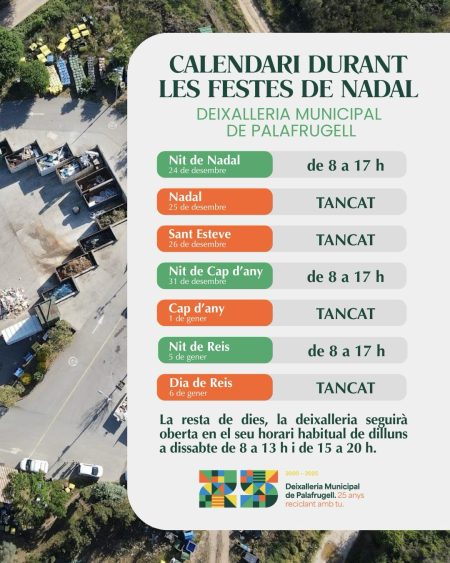 HORARIS D’OBERTURA DE LA DEIXALLERIA MUNICIPAL DURANT LES FESTES DE NADAL